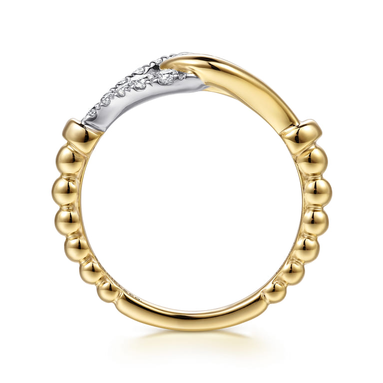 Link Chain Ring 14K White and Yellow Gold Diamond 0.3ct Bujukan - 0.3 ct - Shot 2