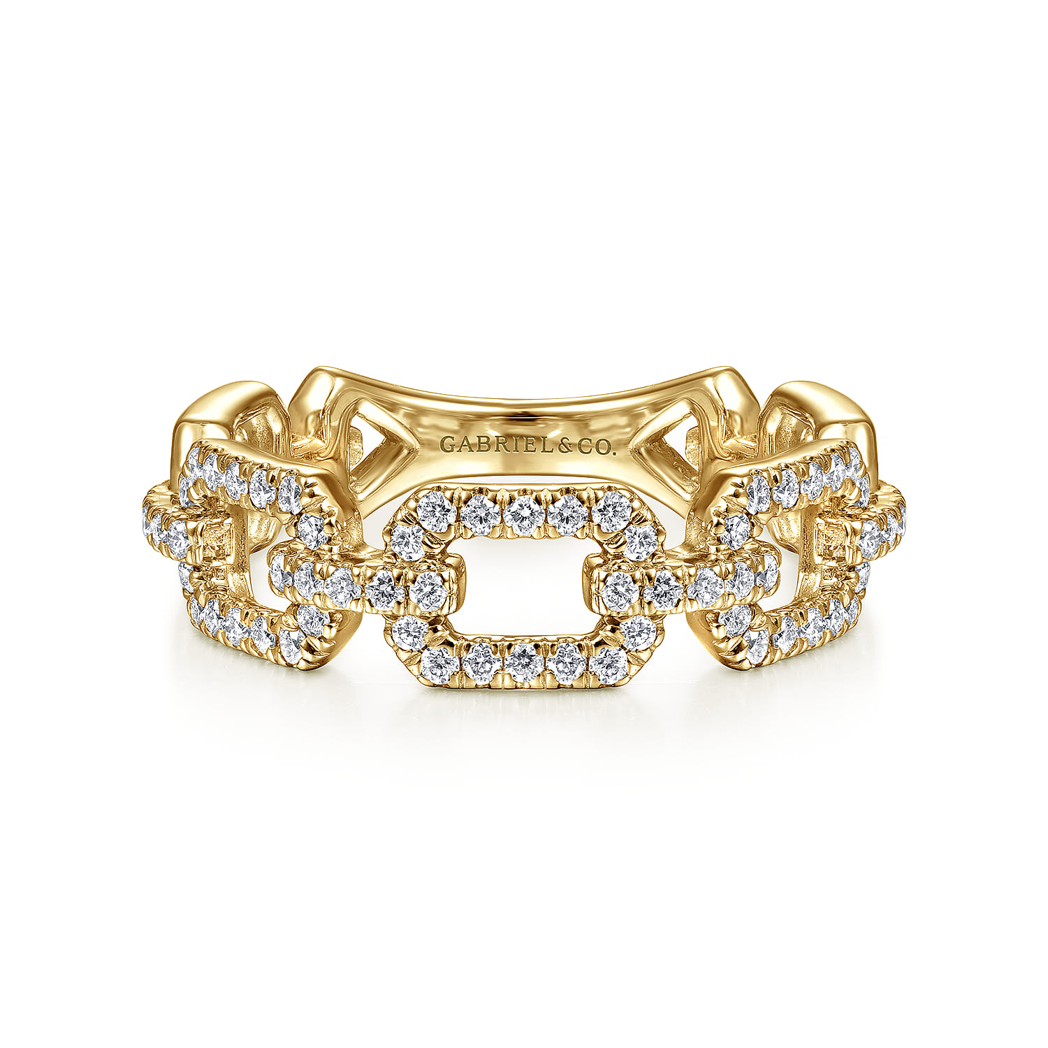 Link Chain Ring 14K Yellow Gold Diamond 0.35ct