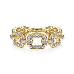 Link Chain Ring 14K Yellow Gold Diamond 0.35ct