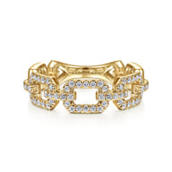 Link Chain Ring 14K Yellow Gold Diamond 0.35ct