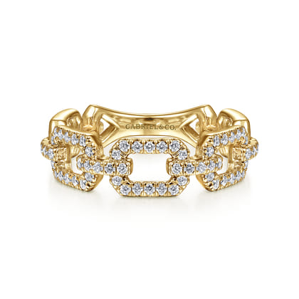 Link Chain Ring 14K Yellow Gold Diamond 0.35ct