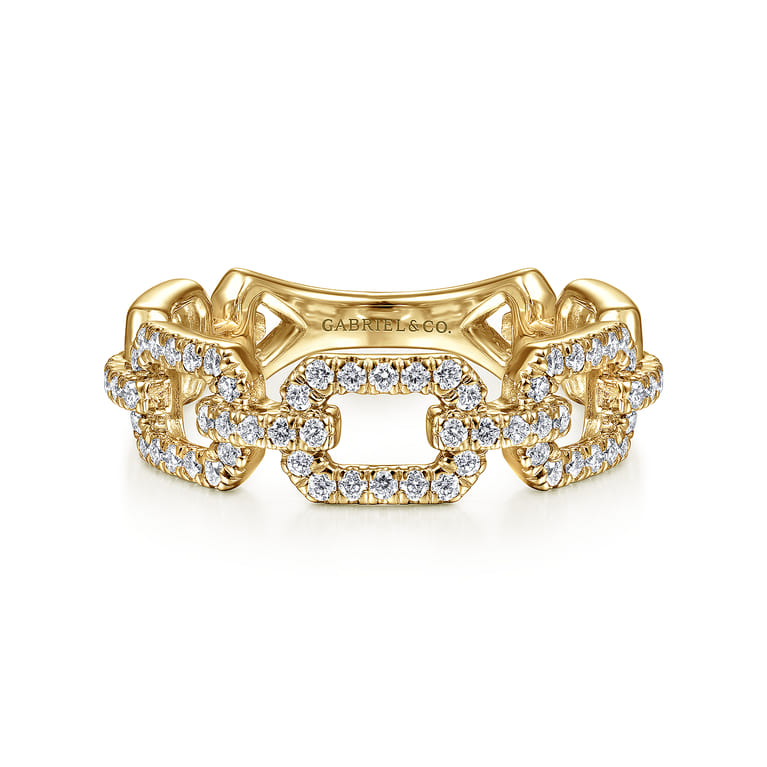 Link Chain Ring 14K Yellow Gold Diamond 0.35ct - 0.35 ct - Shot 1
