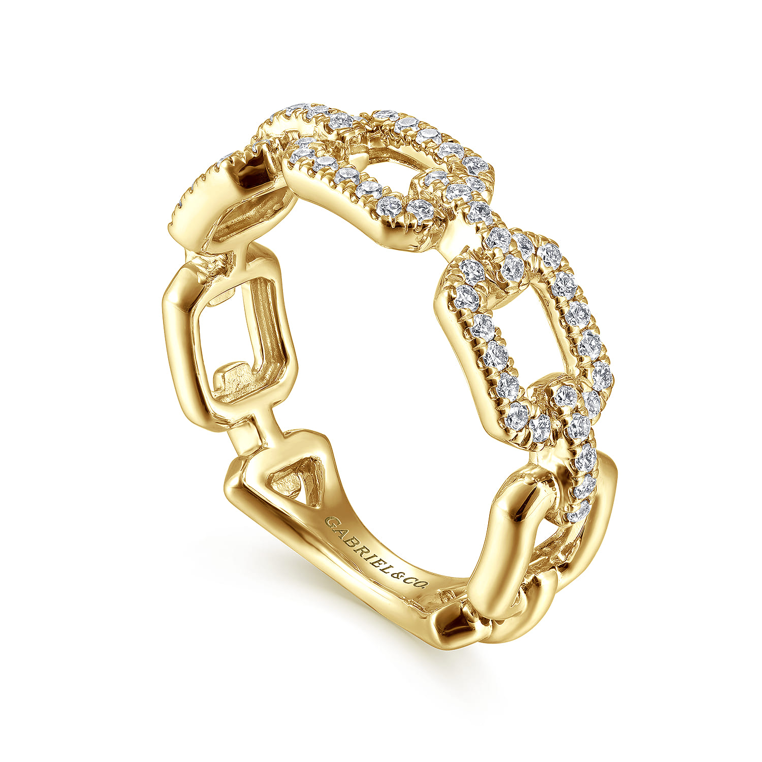 Link Chain Ring 14K Yellow Gold Diamond 0.35ct