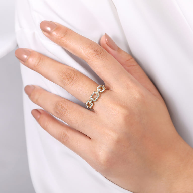 Link Chain Ring 14K Yellow Gold Diamond 0.35ct - 0.35 ct - Shot 5