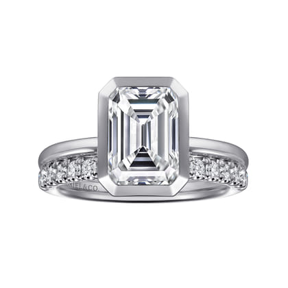 Linny - 14K White Gold Emerald Cut Diamond Engagement Ring