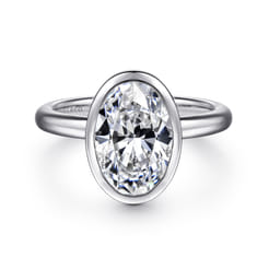 Linny - 14K White Gold Oval Bezel Set Diamond Engagement Ring