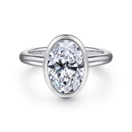 Linny - 14K White Gold Oval Bezel Set Diamond Engagement Ring