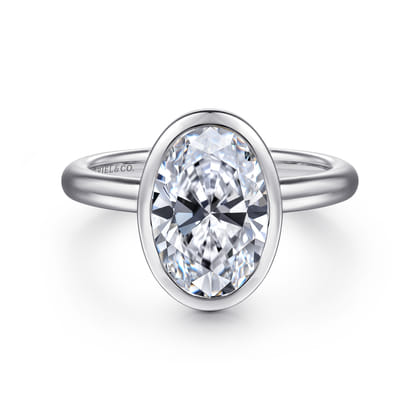Linny - 14K White Gold Oval Bezel Set Diamond Engagement Ring