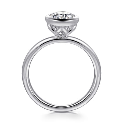 Linny - 14K White Gold Oval Bezel Set Diamond Engagement Ring