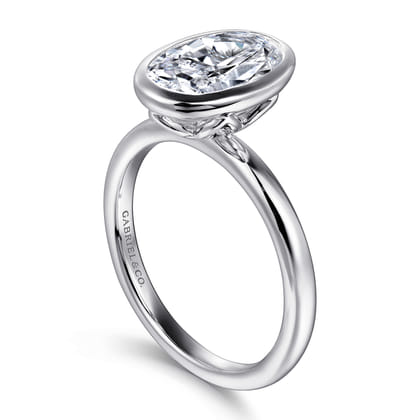 Linny - 14K White Gold Oval Bezel Set Diamond Engagement Ring