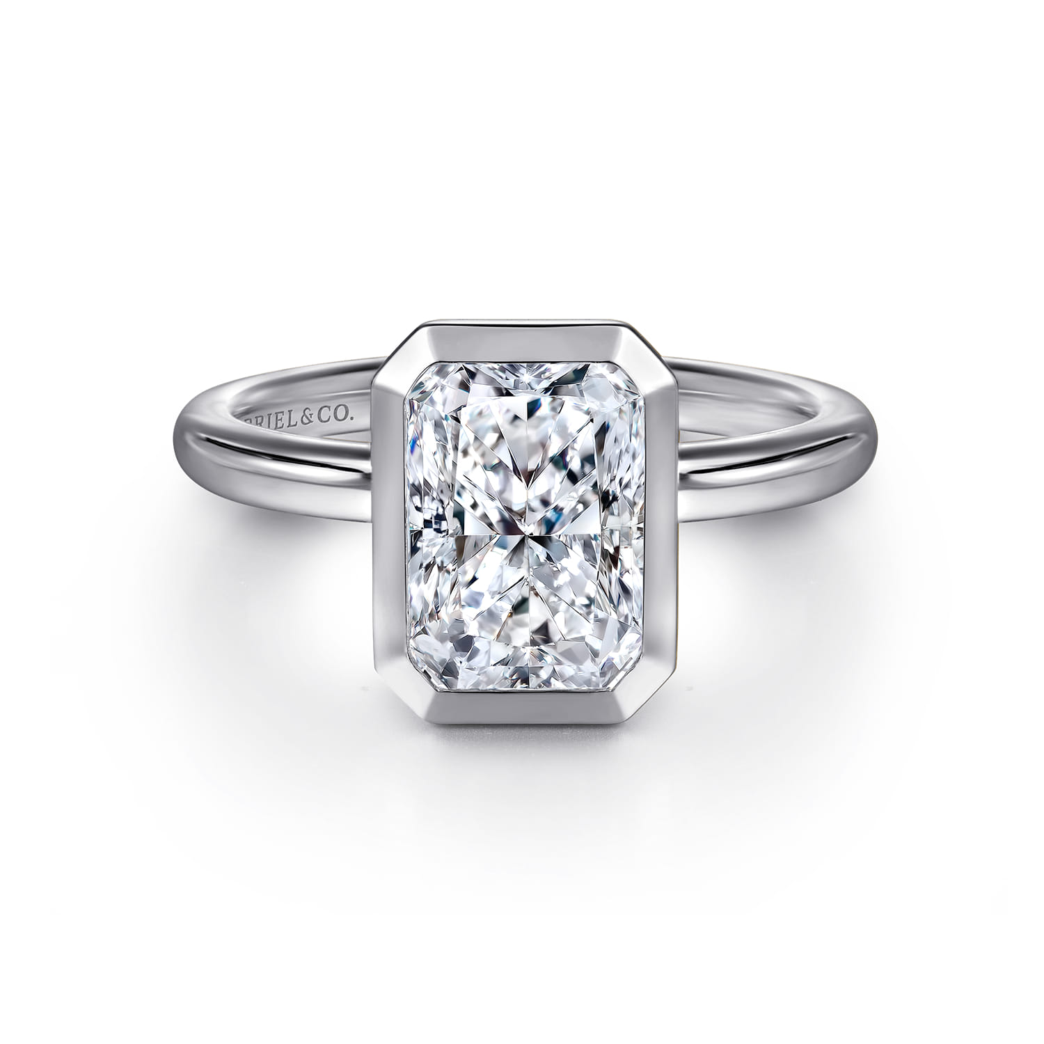 Linny - 14K White Gold Radiant Cut Bezel Set Diamond Engagement Ring