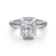 Linny - 14K White Gold Radiant Cut Bezel Set Diamond Engagement Ring