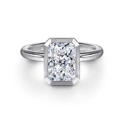 Linny - 14K White Gold Radiant Cut Bezel Set Diamond Engagement Ring