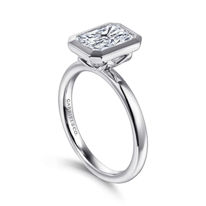 Linny - 14K White Gold Radiant Cut Bezel Set Diamond Engagement Ring