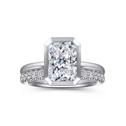 Linny - 14K White Gold Radiant Cut Bezel Set Diamond Engagement Ring