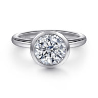 Linny - 14K White Gold Round Bezel Set Diamond Engagement Ring