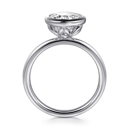 Linny - 14K White Gold Round Bezel Set Diamond Engagement Ring