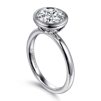 Linny - 14K White Gold Round Bezel Set Diamond Engagement Ring