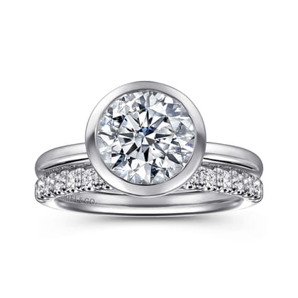 Linny - 14K White Gold Round Bezel Set Diamond Engagement Ring