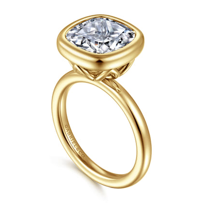 Linny - 14K Yellow Gold Cushion Cut Bezel Set Diamond Engagement Ring