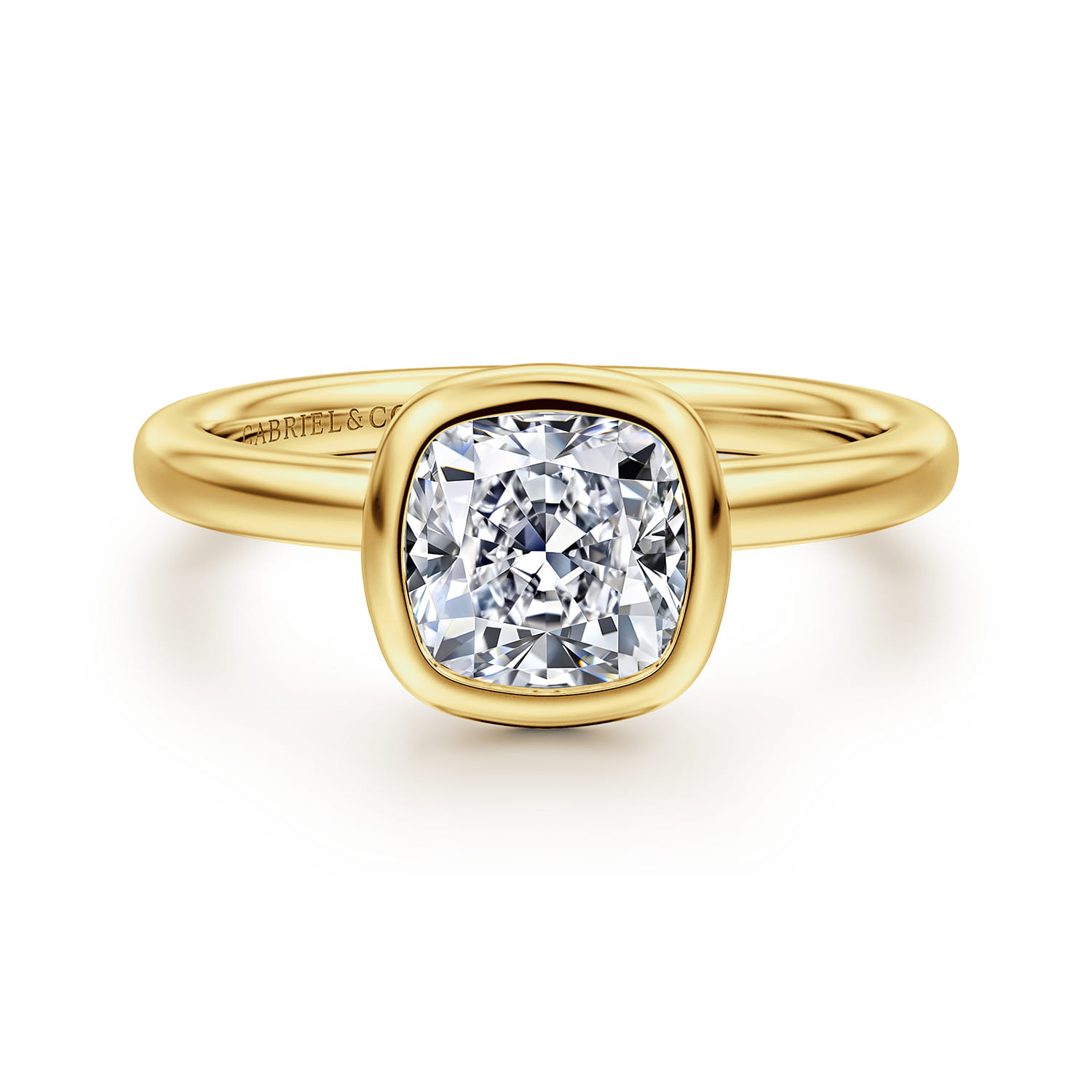 Linny - 14K Yellow Gold Cushion Cut Bezel Set Diamond Engagement Ring