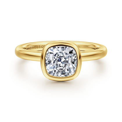 Linny - 14K Yellow Gold Cushion Cut Bezel Set Diamond Engagement Ring
