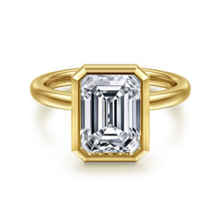 14K Yellow Gold Emerald Cut Bezel Set Diamond Engagement Ring