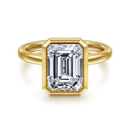 Linny - 14K Yellow Gold Emerald Cut Bezel Set Diamond Engagement Ring