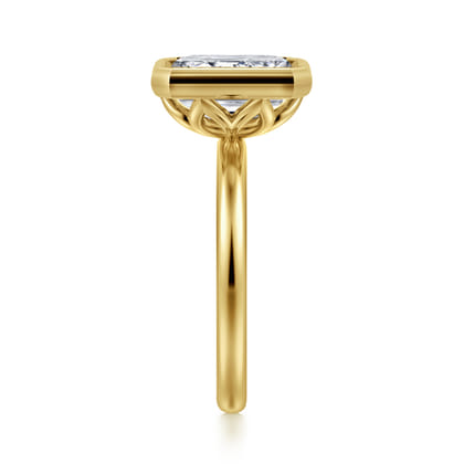 Linny - 14K Yellow Gold Emerald Cut Bezel Set Diamond Engagement Ring