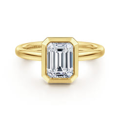 Linny - 14K Yellow Gold Emerald Cut Bezel Set Diamond Engagement Ring