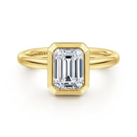 Linny - 14K Yellow Gold Emerald Cut Bezel Set Diamond Engagement Ring