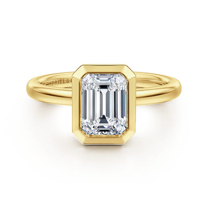 Linny - 14K Yellow Gold Emerald Cut Bezel Set Diamond Engagement Ring
