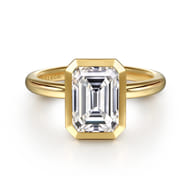 Linny - 14K Yellow Gold Emerald Cut Bezel Set Diamond Engagement Ring