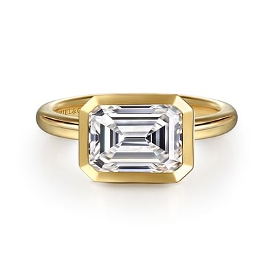 Linny - 14K Yellow Gold Emerald Cut Bezel Set Diamond Engagement Ring