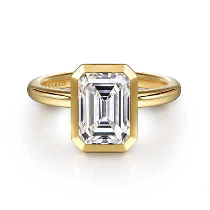 Linny - 14K Yellow Gold Emerald Cut Bezel Set Diamond Engagement Ring