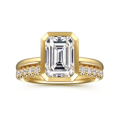 Linny - 14K Yellow Gold Emerald Cut Bezel Set Diamond Engagement Ring