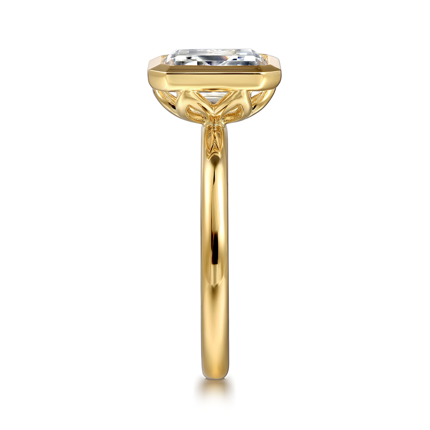 Linny - 14K Yellow Gold Emerald Cut Bezel Set Diamond Engagement Ring