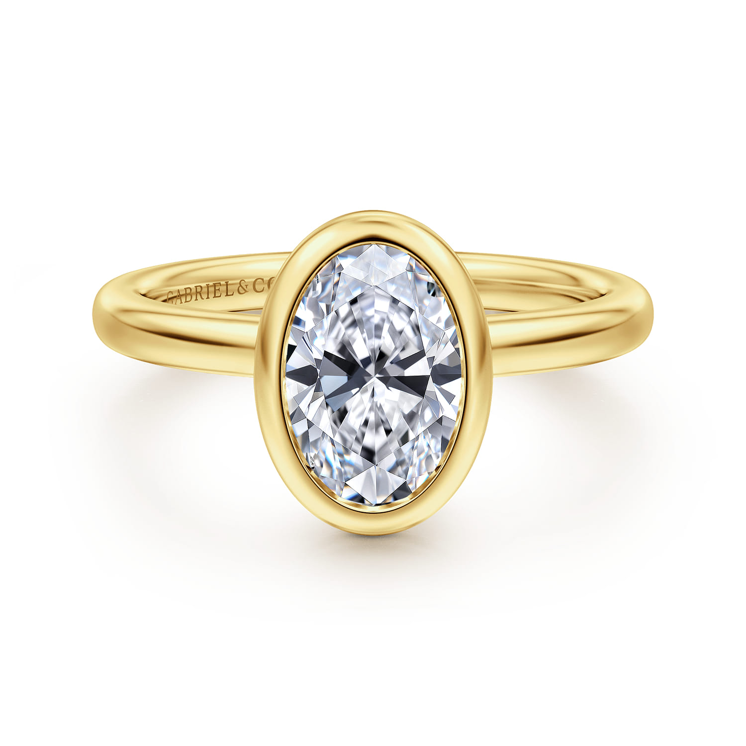 Linny - 14K Yellow Gold Oval Bezel Set Diamond Engagement Ring