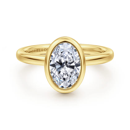 Linny - 14K Yellow Gold Oval Bezel Set Diamond Engagement Ring