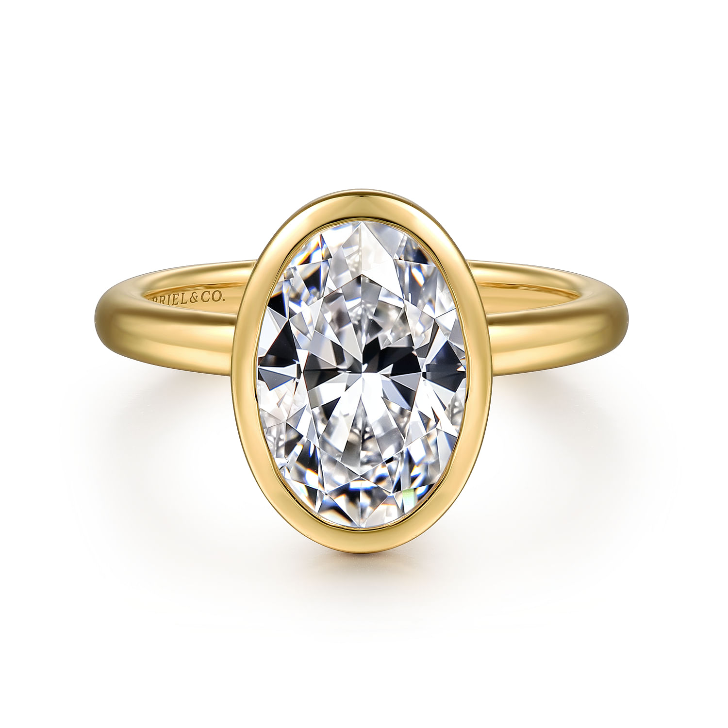 Linny - 14K Yellow Gold Oval Bezel Set Diamond Engagement Ring