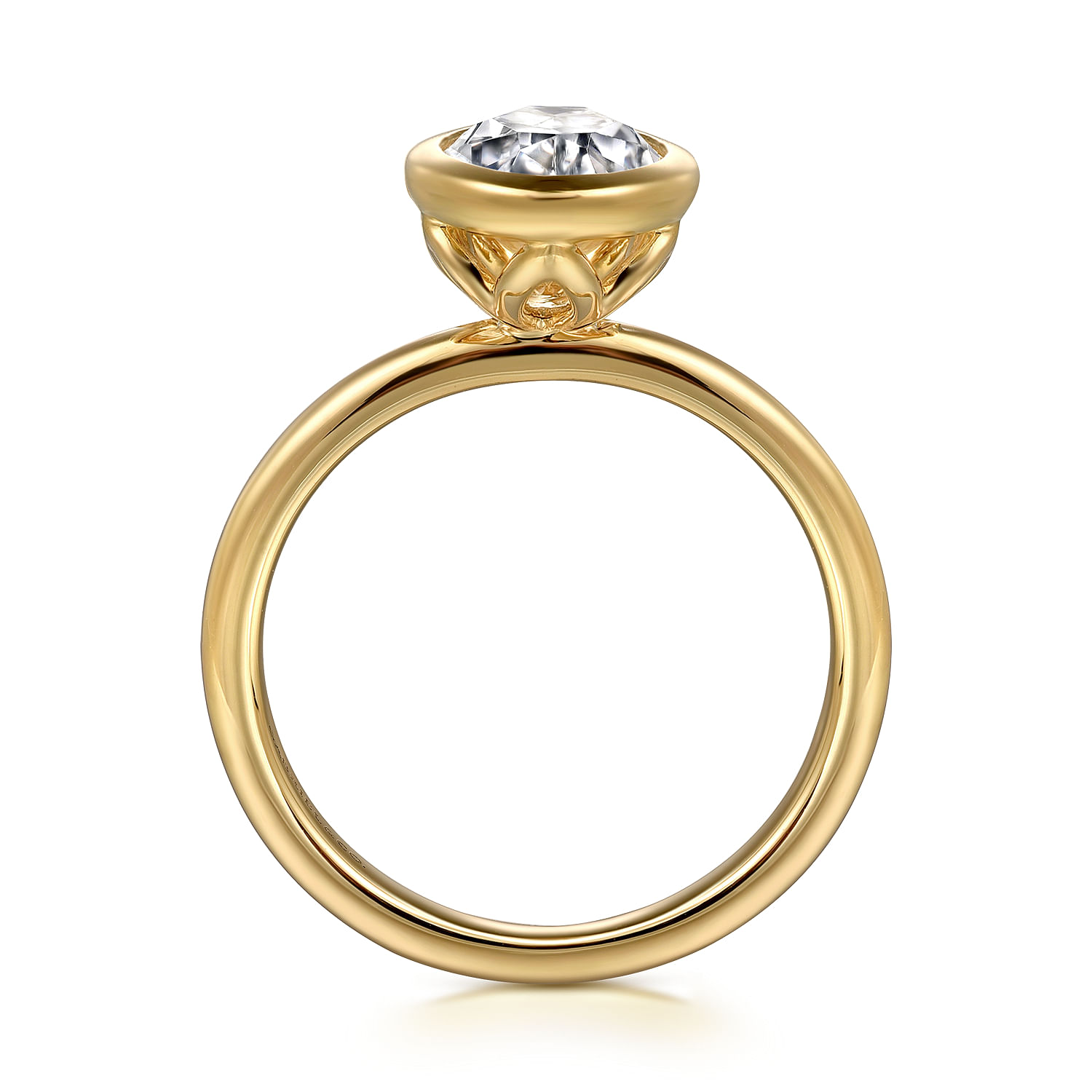 Linny - 14K Yellow Gold Oval Bezel Set Diamond Engagement Ring