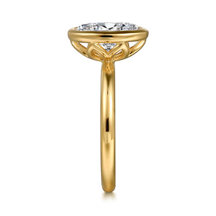 Linny - 14K Yellow Gold Oval Bezel Set Diamond Engagement Ring