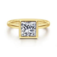 Linny - 14K Yellow Gold Princess Cut Bezel Set Diamond Engagement Ring
