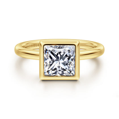 Linny - 14K Yellow Gold Princess Cut Bezel Set Diamond Engagement Ring