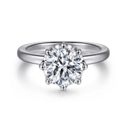 Liona - 14K White Gold Round Solitaire Diamond Engagement Ring