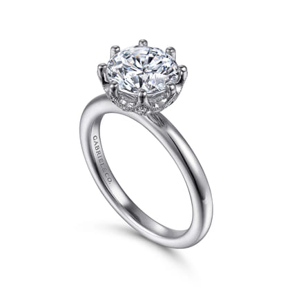 Liona - 14K White Gold Round Solitaire Diamond Engagement Ring