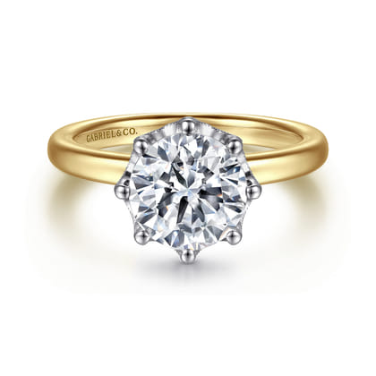 Liona - 14K White-Yellow Gold Round Solitaire Diamond Engagement Ring