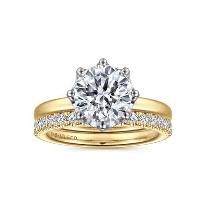 Liona - 14K White-Yellow Gold Round Solitaire Diamond Engagement Ring