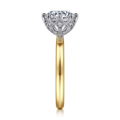 Liona - 14K White-Yellow Gold Round Solitaire Diamond Engagement Ring