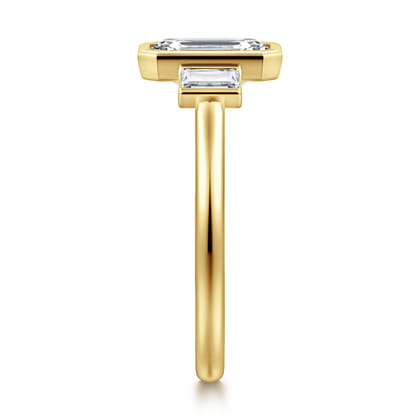 Liora - 14K Yellow Gold Emerald Cut Three Stone Bezel Set Diamond Engagement Ring